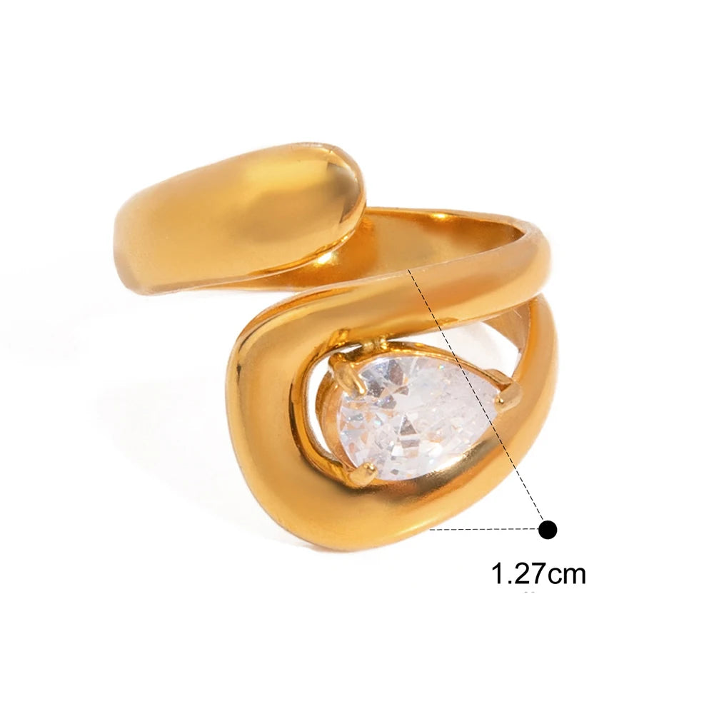 Stainless Steel Water Drop Shaped Zircon Ring - TopTrendingCart.com