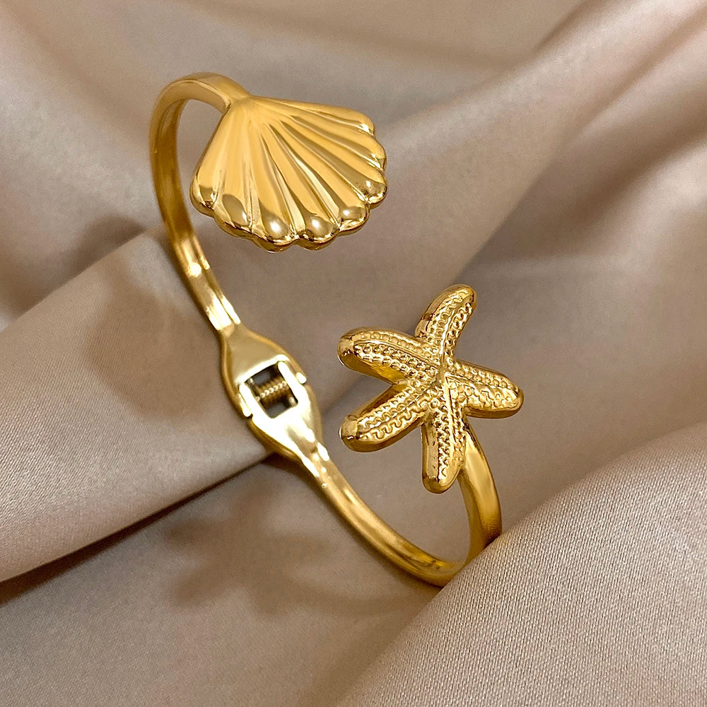 Stainless Steel Double Flower Cuff Bracelet Bangle - TopTrendingCart.com