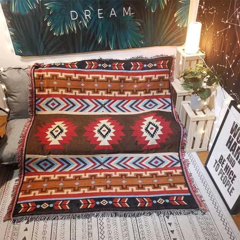 Ethnic Bohemian Mexico Blankets Outdoor Beach Picnic Blanket Striped Boho Linen Bed Blankets Plaid Sofa Mats Travel Rug Tassels - TopTrendingCart.com