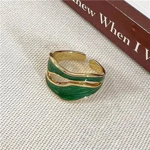 Vintage White Enamel Metal Irregular Geometric Adjustable Ring - TopTrendingCart.com