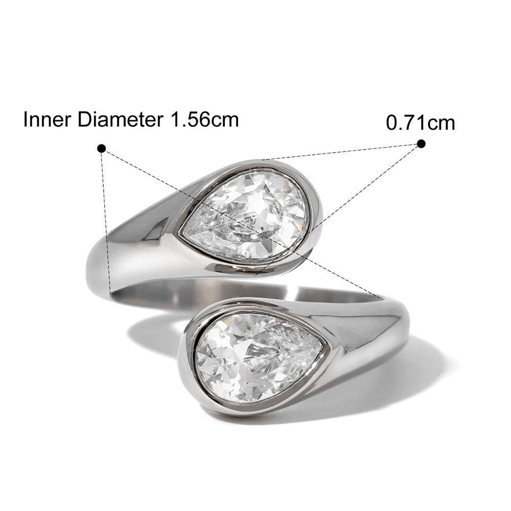 Stainless Steel Water Drop Shaped Zircon Ring - TopTrendingCart.com