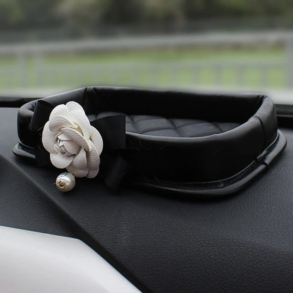 Camellia Flower Car Interior Accessories Crystal Leather Steering Wheel Cover Seat Belt Shifter Cover Auto Headrest Mirror Case - TopTrendingCart.com