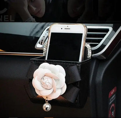 Camellia Flower Car Interior Accessories Crystal Leather Steering Wheel Cover Seat Belt Shifter Cover Auto Headrest Mirror Case - TopTrendingCart.com