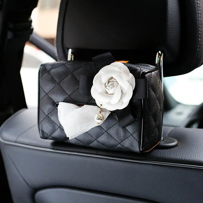 Camellia Flower Car Interior Accessories Crystal Leather Steering Wheel Cover Seat Belt Shifter Cover Auto Headrest Mirror Case - TopTrendingCart.com