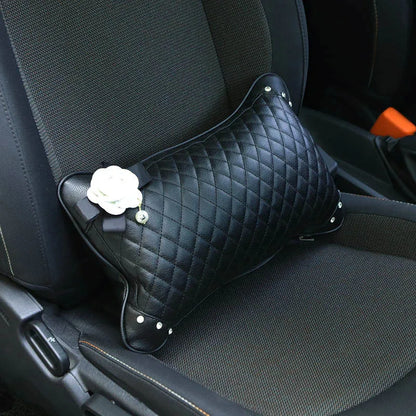 Camellia Flower Car Interior Accessories Crystal Leather Steering Wheel Cover Seat Belt Shifter Cover Auto Headrest Mirror Case - TopTrendingCart.com