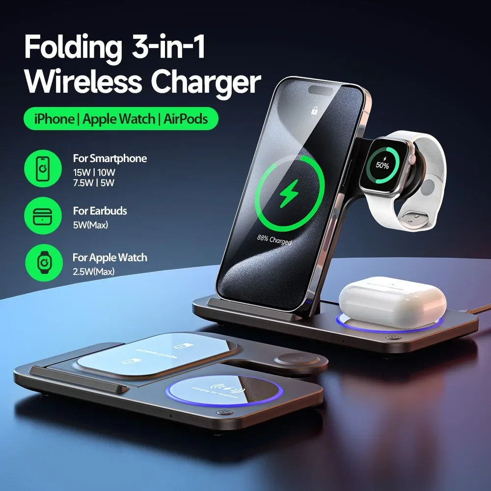3-in-1 Foldable 30W LED Fast Wireless Charger Stand - TopTrendingCart.com