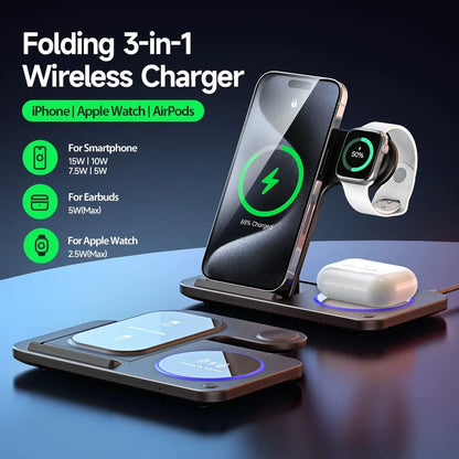 3-in-1 Foldable 30W LED Fast Wireless Charger Stand - TopTrendingCart.com