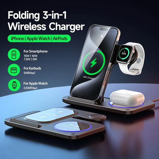 3-in-1 Foldable 30W LED Fast Wireless Charger Stand - TopTrendingCart.com