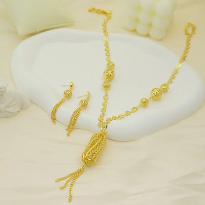 24K gold-plated two-piece jewelry set, Dubai jewelry, India, twisted geometric necklace earrings, bridal party gift - TopTrendingCart.com
