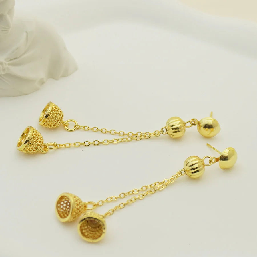 24K gold-plated two-piece jewelry set, Dubai jewelry, India, twisted geometric necklace earrings, bridal party gift - TopTrendingCart.com