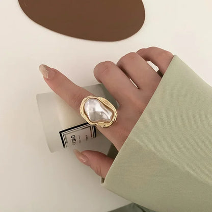Vintage White Enamel Metal Irregular Geometric Adjustable Ring - 