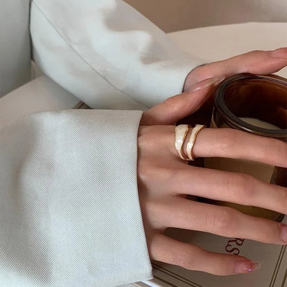 Vintage White Enamel Metal Irregular Geometric Adjustable Ring - TopTrendingCart.com