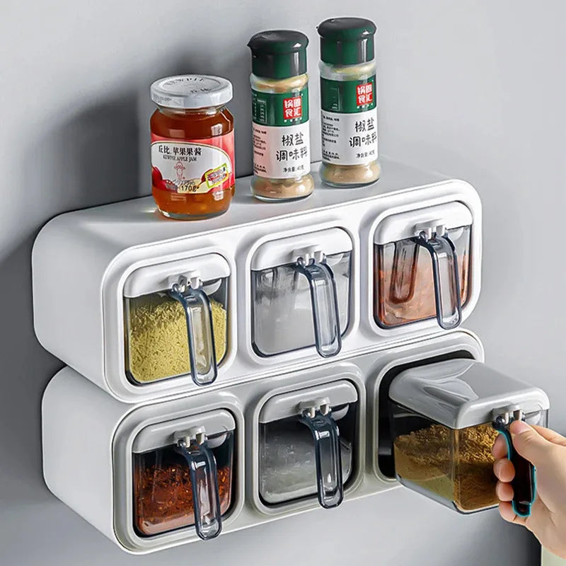 Kitchen Seasoning Box Wall Mounted Organizer Boxes Condiment Door Storage and Organization Jars for Spices Home Gadgets & Garden - TopTrendingCart.com