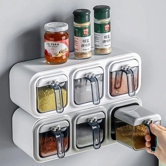 Kitchen Seasoning Box Wall Mounted Organizer Boxes Condiment Door Storage and Organization Jars for Spices Home Gadgets & Garden - TopTrendingCart.com