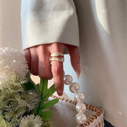 Vintage White Enamel Metal Irregular Geometric Adjustable Ring - 