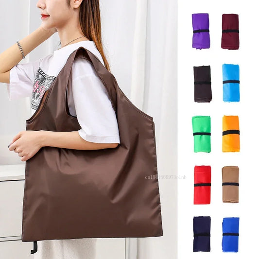 Foldable Shopping Bag Reusable Travel Grocery Bag Eco-Friendly One Shoulder Handbag for Travel Solid Color Supermarket Tote Bag - TopTrendingCart.com