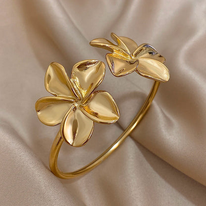 Stainless Steel Double Flower Cuff Bracelet Bangle - TopTrendingCart.com