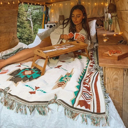 Ethnic Bohemian Mexico Blankets Outdoor Beach Picnic Blanket Striped Boho Linen Bed Blankets Plaid Sofa Mats Travel Rug Tassels - TopTrendingCart.com