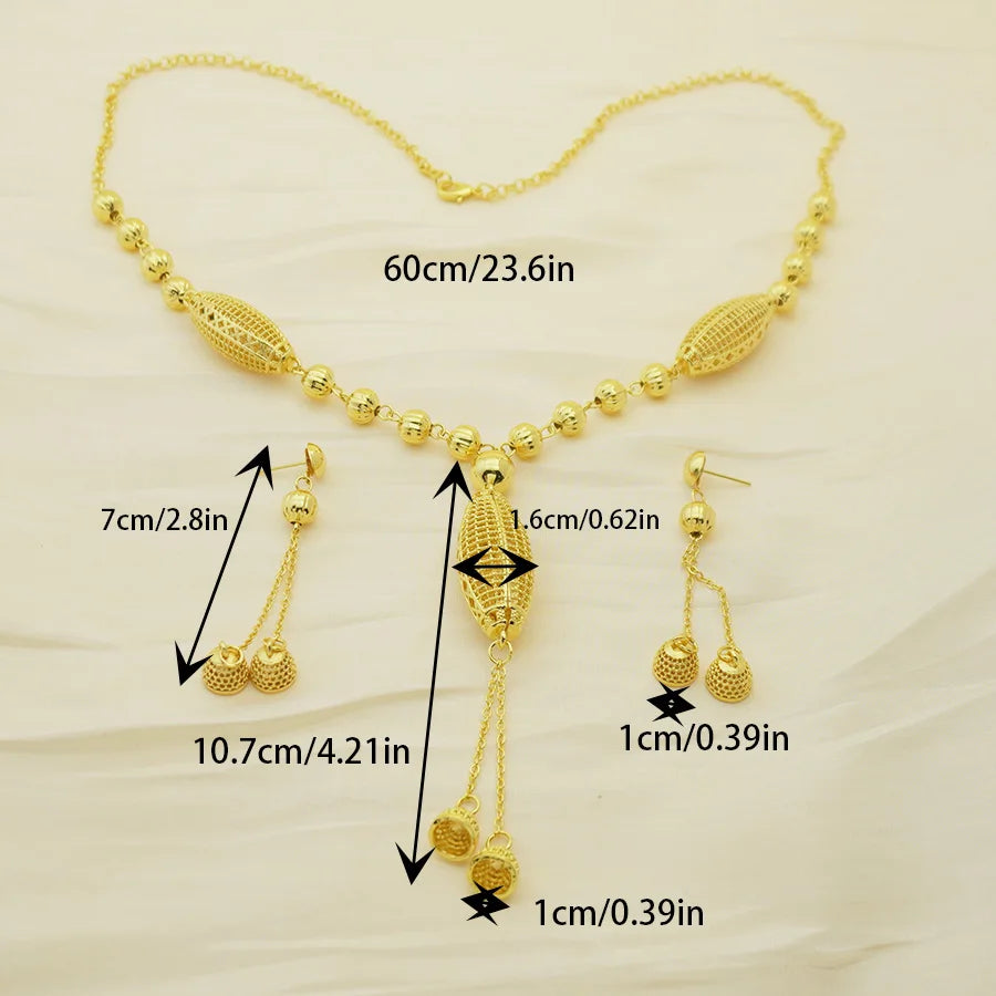 24K gold-plated two-piece jewelry set, Dubai jewelry, India, twisted geometric necklace earrings, bridal party gift - TopTrendingCart.com