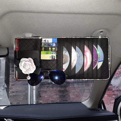 Camellia Flower Car Interior Accessories Crystal Leather Steering Wheel Cover Seat Belt Shifter Cover Auto Headrest Mirror Case - TopTrendingCart.com