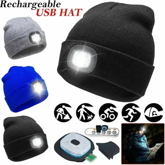 Led Light Knitted Hat Warm Elastic Beanie Autumn Winter Outdoor Sports Night Hiking Fishing Camping Glow Bonnet Unisex Headlight - TopTrendingCart.com