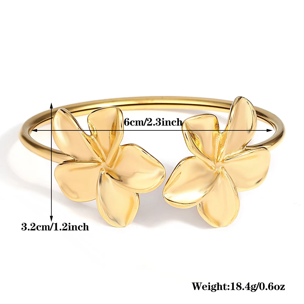 Stainless Steel Double Flower Cuff Bracelet Bangle - TopTrendingCart.com