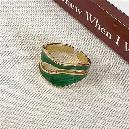 Vintage White Enamel Metal Irregular Geometric Adjustable Ring - TopTrendingCart.com