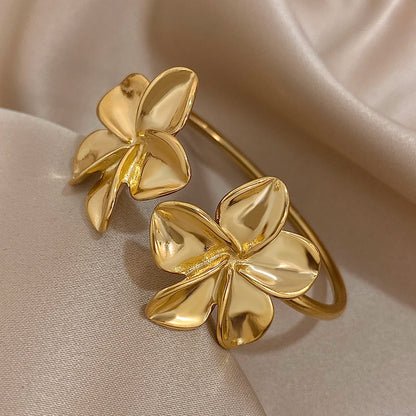 Stainless Steel Double Flower Cuff Bracelet Bangle - TopTrendingCart.com