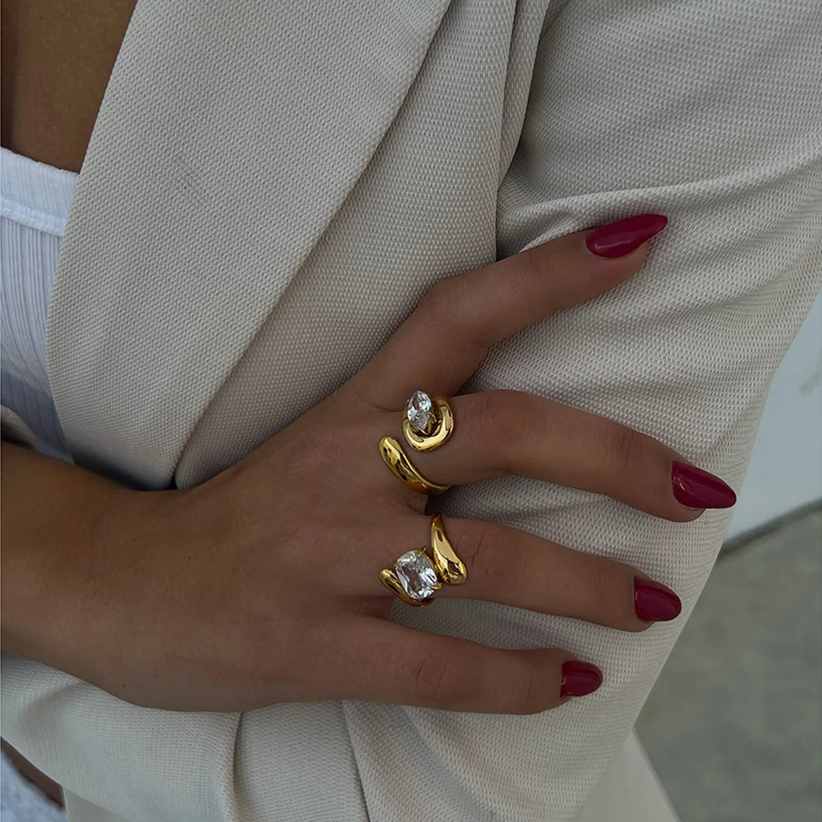 Stainless Steel Water Drop Shaped Zircon Ring - TopTrendingCart.com