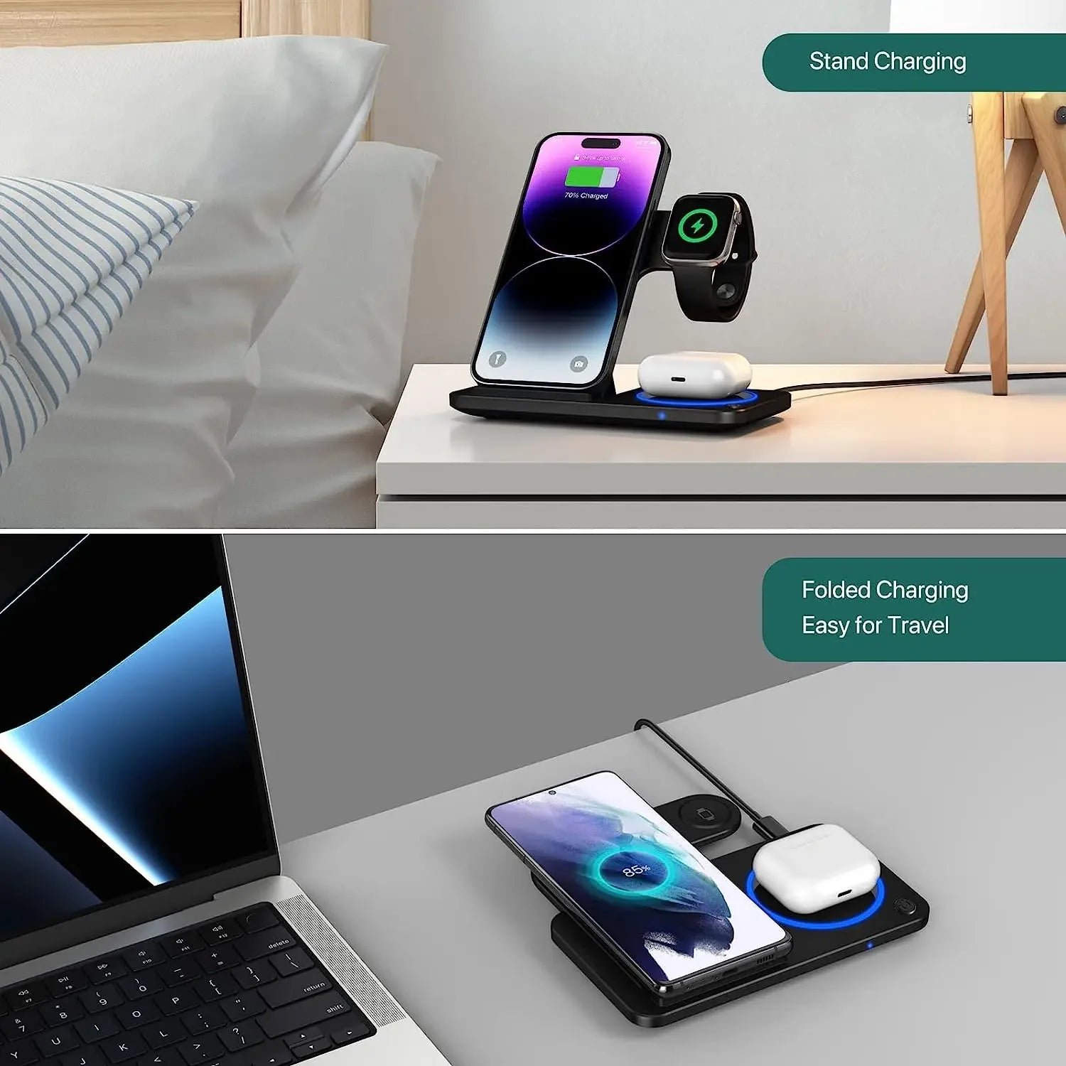 3-in-1 Foldable 30W LED Fast Wireless Charger Stand - TopTrendingCart.com