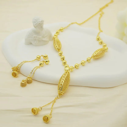 24K gold-plated two-piece jewelry set, Dubai jewelry, India, twisted geometric necklace earrings, bridal party gift - TopTrendingCart.com