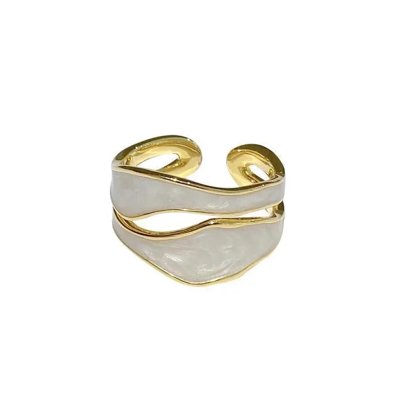 Vintage White Enamel Metal Irregular Geometric Adjustable Ring - TopTrendingCart.com