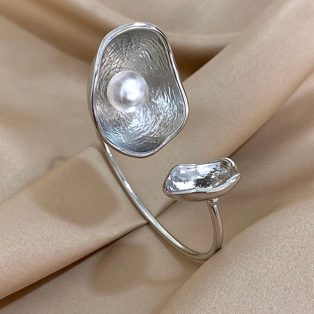 Stainless Steel Double Flower Cuff Bracelet Bangle - TopTrendingCart.com