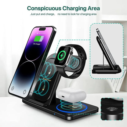 3-in-1 Foldable 30W LED Fast Wireless Charger Stand - TopTrendingCart.com
