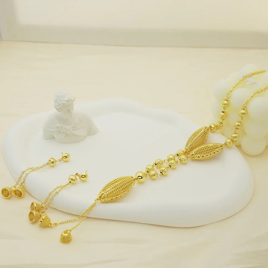 24K gold-plated two-piece jewelry set, Dubai jewelry, India, twisted geometric necklace earrings, bridal party gift - TopTrendingCart.com