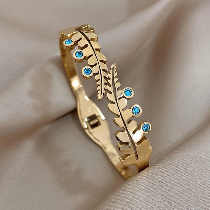 Stainless Steel Double Flower Cuff Bracelet Bangle - TopTrendingCart.com