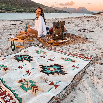 Ethnic Bohemian Mexico Blankets Outdoor Beach Picnic Blanket Striped Boho Linen Bed Blankets Plaid Sofa Mats Travel Rug Tassels - TopTrendingCart.com