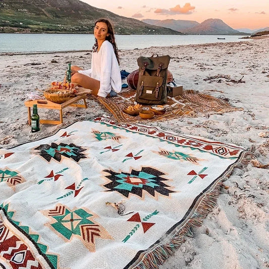 Ethnic Bohemian Mexico Blankets Outdoor Beach Picnic Blanket Striped Boho Linen Bed Blankets Plaid Sofa Mats Travel Rug Tassels - TopTrendingCart.com